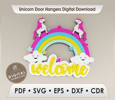 unicorns hangers digital download welcome sign svg eps dxf cdr