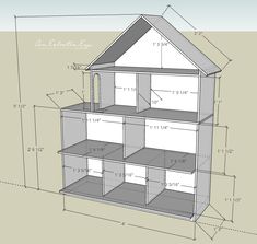 a drawing of a dollhouse with measurements for the top and bottom floors, including the second floor