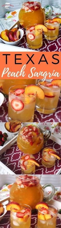 peach sangria is served in glasses on a table