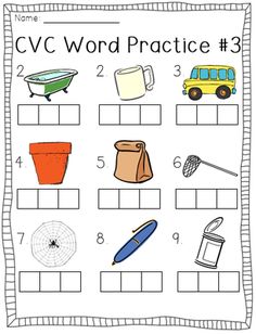 the cvc word practice worksheet is filled with words and pictures to help students learn