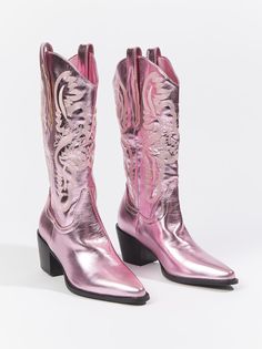 Fame Clothes, Fall Footwear, Shiny Boots, Pink Cowboy Boots, Booties For Women, Heel Tap, Pretty Shoes Sneakers, Glass Slippers