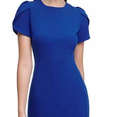 Calvin Klein Sheath Dress, Unique Tulip Sleeve, Regatta , Size 6 Nwt Chest = 19" Lenght = 39" Tulip Sleeve, Dress Unique, Klein Blue, Calvin Klein Dresses, Unique Dresses, Womens Calvin Klein, Sheath Dress, Tulips, Calvin Klein