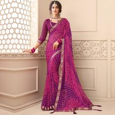 Purple colored saree is made from chiffon fabric which is highlighted with beautiful bandhani printed work as shown. Comes along unstitched blouse piece which you can customise as per your design/style. Occasion - You can wear this saree for casual, outings, social meets and other homely events. Style it up - Look glamorous in this traditional Pair this saree with Ethnic Gold Jewellery, beautiful clutch to complete the look!! Note:- the actual product may differ slightly in color and design from the one illustrated in the images when compared with computer or mobile screen. Measurements: Saree : Chiffon : 5.5 Mtrs Blouse : Chiffon : 0.8 Mtr Material: Chiffon Stitch Type: Unstitched Country of Origin: India Care Guide: Dry Clean Silk Lehenga, Chiffon Saree, Print Chiffon, Blouse Piece, Chiffon Fabric, Purple Color, Lehenga, Casual Wear, Chiffon