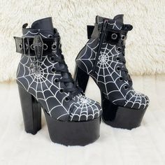 Torment 51 Black Chunky Heel Platform Goth Punk Ankle Boots Coffin Web Design NY | Totally Wicked Footwear