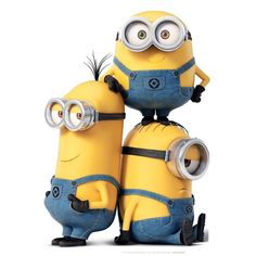 two minions from the movie despicable me are standing on top of each other