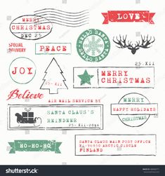 christmas stamps on white paper with red and green