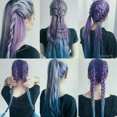 Hair Color Purple, Braid In Hair Extensions, Hair Color Blue, Hair Dye Colors, Cool Hair, Colorful Hair, Mermaid Hair, Hair Colours, Grunge Hair