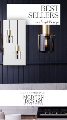 an advertisement for modern design is shown in two different colors and sizes, with the title best sellers lighting get inspired at modern design