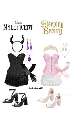 an image of a woman's outfit and shoes for sleeping beauty, including high heels