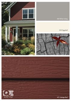 the front and side of a house with red siding