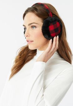 Warm winter earmuffs feature buffalo plaid print with faux fur lining for the ultimate cold-weather design.  One size AcrylicSpot Winter Earmuffs, Weather Design, Fur Earmuffs, London Gifts, Platinum Credit Card, Ear Muffs, Occasion Dresses Wedding, Tunic Tank Tops, Swimsuits For All