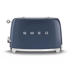 smeg toaster with the word smeg on it's front and side