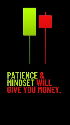 a poster with the words patience and mindset will give you money on black background