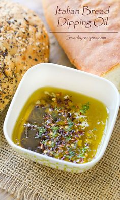 italian bread dipping oil in a small white bowl