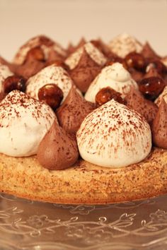 a cake with chocolate and white frosting on top