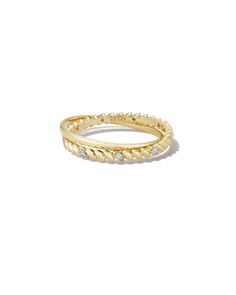 The Tyler 14k Yellow Gold Double Band Ring in White Diamond is a contemporary style you’ll be showing off for years to come. A minimalist statement with an asymmetrical design, this dual ring style is something your ring stack hasn’t seen before. Complete with a dusting of white diamonds, this ring is one to obsess over. We have taken steps to ensure that, when applicable, our diamonds are conflict free by requiring our suppliers to comply with the Kimberley Process. Metal 14k Yellow Gold Material White Diamond Size 0.09"W. 0.06"W Carat Weight 0.09 Diamond Quality H, SIDue to the one-of-a-kind nature of the medium, exact colors and patterns may vary slightly from the image shown. | Kendra Scott Tyler 14k Yellow Gold Double Band Ring in White Diamond | Diamonds | Size 9 Double Band Ring, Double Band Rings, Ring Stack, Double Ring, Ring Style, Asymmetrical Design, Diamond Sizes, White Diamonds, Metal Bands