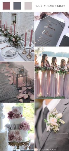 a collage of photos with different wedding colors and details on it, including candles