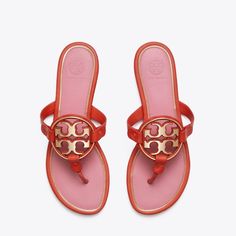 Tory Burch Miller Sandals Size 5 Color Is Red And Gold Brand New With Box And Dustbag #Toryburch #Sale #Millersandals Shoes Orange, Miller Sandal, Sandals Gold, Tory Burch Sandals, Leather Sandals Flat, Tory Burch Miller, Black Wallet, Tory Burch Flats, Navy Leather