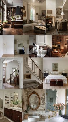 a collage of photos showing different rooms and furnishings