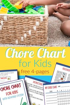 a basket full of toys with the words, chore chart for kids on it