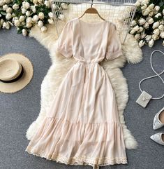 Chiffon Sundress, Strawberry Cottagecore, Confirmation Dresses, Sophia Dress, Casual College Outfits, Outfit Layout, Designer Dresses Casual, Vibe Clothes, Fashion Dresses Casual