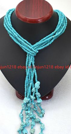 Store Categories Store Categories Other New Long Beautiful 3 Strands Natural 2x4mm Faceted Blue Turquoise Necklace 50" Product Description Product Description size(Appro   2x4mm Quantity:   1Strands length:   50" Clasp: . Shipping & Handling: Normally delivery time is about 15-30 working days. To get the shipping discount and invoice, Just simply wait until all of the auctions have ended, and complete the checkout from the most recent Email or any auction page after you finish bidding. Payment P Blue Lariat Jewelry Hand-strung, Blue Beaded Lariat Turquoise Necklace, Blue Beaded Turquoise Lariat Necklace, Beaded Blue Turquoise Lariat Necklace, Blue Turquoise Necklace, Paypal Payment, Fashion Jewelry Necklaces, Blue Turquoise, Turquoise Blue