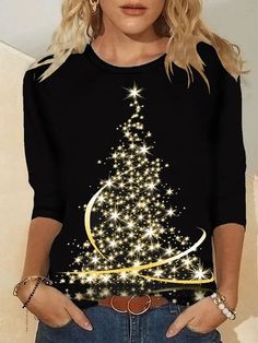 Christmas Tops, Round Neck Shirt, Holiday Tops, Long Sleeve Tops Casual, Round Neck Tees, Bhutan, Tees For Women, Crew Neck Shirt, Mongolia