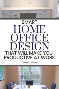 an office desk with the words smart home office design that will make you productive at work