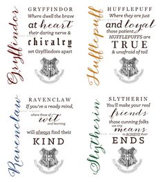 harry potter quotes with the names of their characters in different colors and font styles