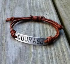 COURAGE Bracelet, silver, leather, Hand Stamped, Inspirational jewelry, bracelet with words, Inspirational Adjustable Stamped Bracelets, Everyday Adjustable Leather Bracelet Hand Stamped, Adjustable Everyday Leather Bracelet, Adjustable Stamped Meaningful Bracelet, Meaningful Adjustable Stamped Bracelets, Meaningful Adjustable Stamped Bracelet, Meaningful Stamped Adjustable Bracelet, Adjustable Stamped Leather Bracelet For Everyday, Words Affirmation