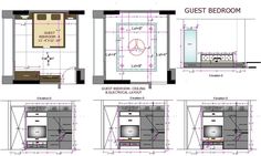 the floor plan for a guest bedroom with two sinks and an open shower stall in it