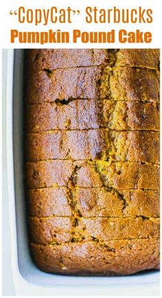 a loaf of pumpkin pound cake with text overlay