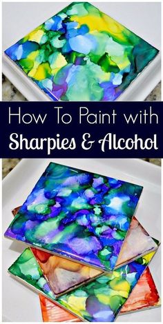 how to paint with sharpies and alcohol - free art supplies for kids, including stained glass coasters