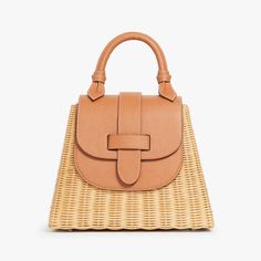 Leather Straw Bag With Top Handle And Bamboo Detail, Leather Straw Bag With Bamboo Handle And Top Handle, Pamela Munson, Summer Handbags, Spring Accessories, Straw Handbags, Rattan Bag, Elegant Bags, Leather Detail