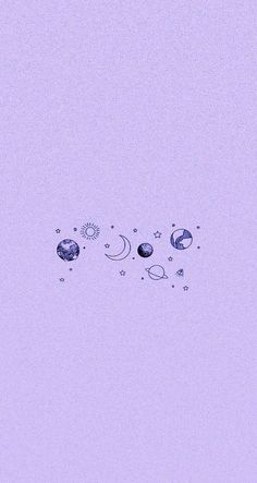 the planets and stars are drawn in blue ink on a light purple background with space