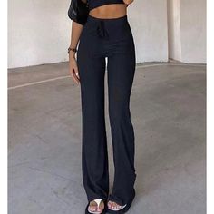 Never Worn Too Long For Me Casual Solid Color Pants For Night Out, Casual Black Bottoms For Night Out, Ribbed Pants, Black Trousers, Adore You, White Fox, Matching Top, Black Rib, High Waisted Trousers