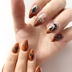 Pattern: Cross, Cartoon, Cross Heart Orange Witchy Nails, Burnt Orange Halloween Nails, Critical Role Nail Art, Orange Nails For Fall, Autumn Orange Nails, Halloween Orange Nails, Orange Nails Halloween, Fall Nails Burnt Orange, Burnt Orange Nails Designs