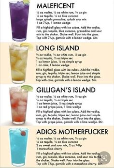 the top ten cocktails info sheet