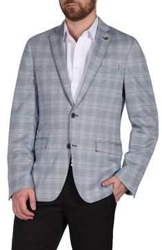 A double-button silhouette brings classic charm to this sophisticated sport coat styled with notched lapels. Front button closure Notched lapels Four-button cuffs Chest welt pocket; front flap pockets; interior pockets Side vents Partially lined 64% polyester, 22% viscose, 8% elastane, 6% nylon Dry clean Imported Spring Business Sport Coat With Single Button, Semi-formal Single Button Sport Coat, Notch Lapel Sport Coat For Business Meetings In Fall, Spring Business Sport Coat With Hidden Button Closure, Spring Formal Sport Coat With Flat Front, Notch Lapel Sport Coat For Spring Formal Events, Tailored Button-up Sport Coat For Semi-formal Events, Business Casual Sport Coat With Double Button Closure, Fitted Button-up Sport Coat For Business Casual