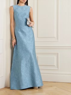 EXCLUSIVE AT NET-A-PORTER. Emilia Wickstead's 'Malcom' maxi dress is a beautiful choice for all kinds of ceremonial events and special occasions. Designed in the prettiest shade of blue, it's made from cloqué dappled with floral motifs and has an elegant scooped back. Balance the sweeping, floor length hem with heels. Emilia Wickstead, Maxi Dress Cocktail, Maxi Dress Blue, Wedding Party Dresses, Mother Of The Bride Dresses, Black Maxi Dress, Gray Dress, Guest Dresses, Net A Porter