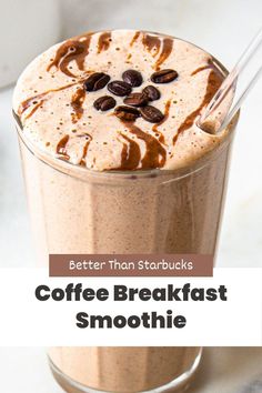 coffee breakfast smoothie in a glass with chocolate drizzle