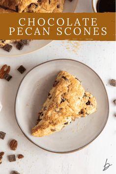 chocolate pecan scones on a white plate