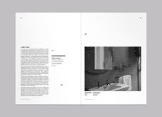 an open book with black and white images on the pages, including a bathroom sink