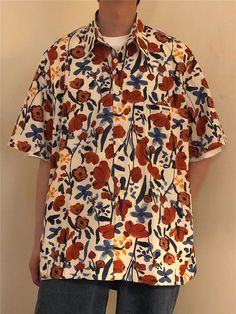 Wiaofellas Summer Men's Retro Printing Floral Short Sleeve Shirts Handsome Fashion Trend Popular Lapel Collar Red Color Shirts M-2XL Short Sleeve Shirts, Floral Short, Lapel Collar, Fashion Trend, Mens Summer, Shirt Sleeves, Short Sleeve Shirt, Red Color, Collar