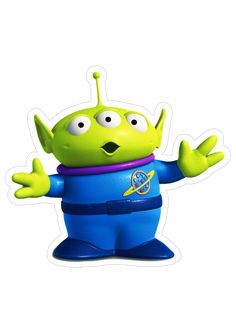 a green alien with big eyes and arms out in front of a white background,