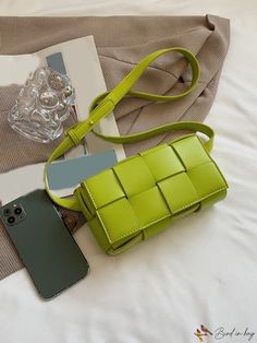 BirdinBag - Compact Braided Square Bag in Solid Color Versatile Rectangular Flap Bag For Shopping, Portable Green Leather Shoulder Bag, Green Square Phone Bag With Adjustable Strap, Versatile Green Portable Shoulder Bag, Green Rectangular Bucket Bag With Detachable Strap, Green Rectangular Bag With Removable Pouch, Green Rectangular Baguette Bag With Mobile Phone Pocket, Rectangular Flap Bag With Mobile Phone Pocket For Shopping, Green Mobile Phone Bag Rectangular Shape