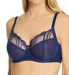 This beautifully embroidered bra supports and shapes the bust, framing your cleavage with scrolling, geometric Deco embroidery at the upper cup. Made from nylon, spandex, and polyester. Multi-part, underwire cups round and lift the breast up to 1" for a forward shape. Sheer tulle cup is unlined (unpadded) with two tulle layers in the lower cup. Transversal and vertical seaming, and a side support panel, give cup a rounded, centered fit. Arc of Deco-inspired embroidery at the top of the cups, wit Fitted Nylon Bra With Removable Cups, Fitted Full Cup Padded Bra, Padded Fitted Full Cup Bra, Embroidered Bra, Scene Stealer, Cup A, Support Bras, Full Figured, Underwire Bra