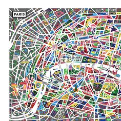 a large map of paris with all the streets marked in different colors and shapes,