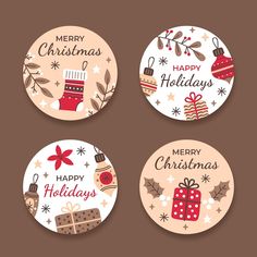 four christmas coasters with different types of gifts and decorations on the top one is for merry holidays