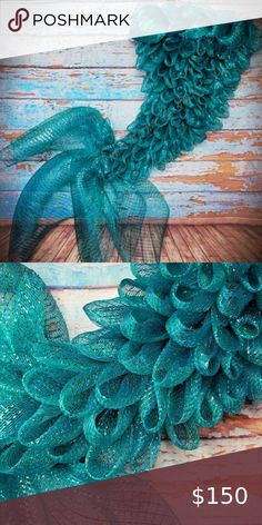 💙Handmade💙 Large Mermaid Tail Wreath Deco Mesh Mermaid Tail, Mermaid Wreath Deco Mesh, Mermaid Wreath Diy Dollar Tree, Mermaid Wreaths Diy